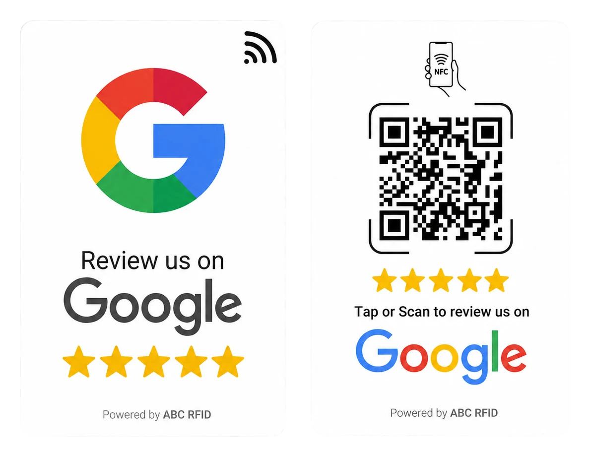 SmartReview Card im Kartenformat mit NFC und QR-Code für Google-Bewertungen
